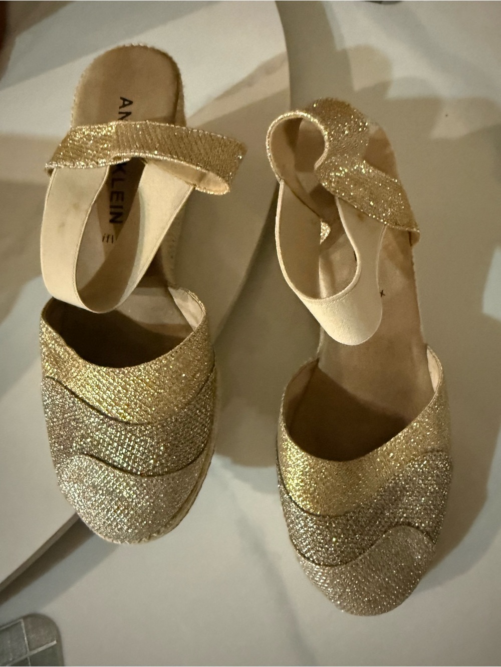 Anne Klein Gold Glitter Slingback Flats
